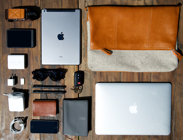 Daily essentials that can fit inside the Espelette Messenger Bag